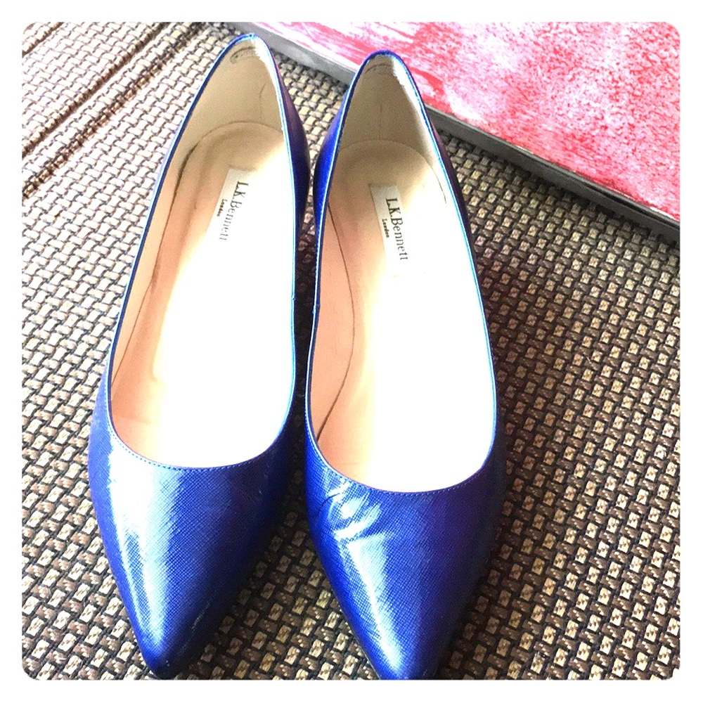 Lk bennet blue saffiano leather wedge heel